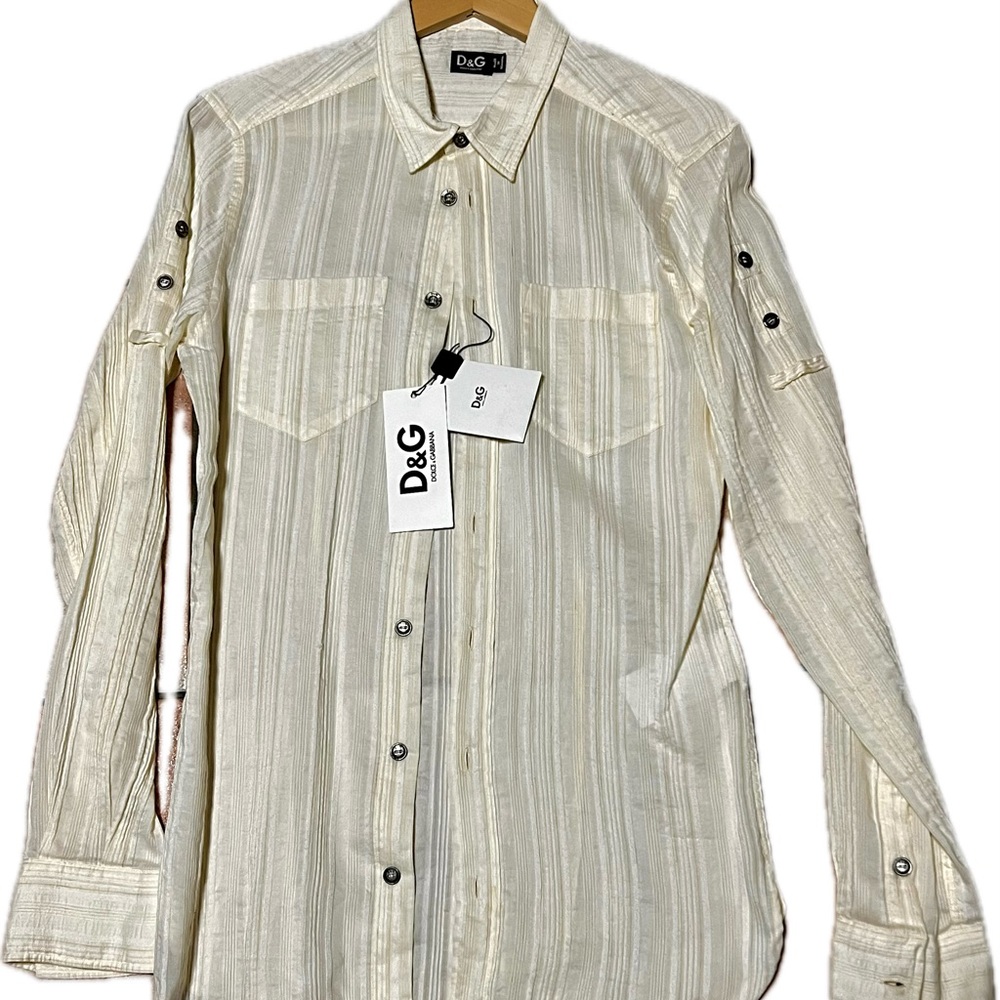 D&G Dolce & Gabbana Men’s Dress Shirt Medium 48 Cream Color New Light Fabric
